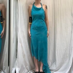 Aqua Blue Sparkly Chiffon Formal Dress Vintage 90s Night Way New With Tags Sm